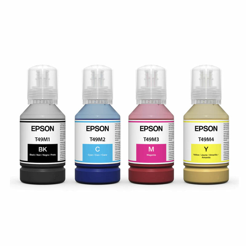 Set of 4 Epson T49M Dye Sublimation Ink Bottles; Blake, Cyan, Magenta, Yellow